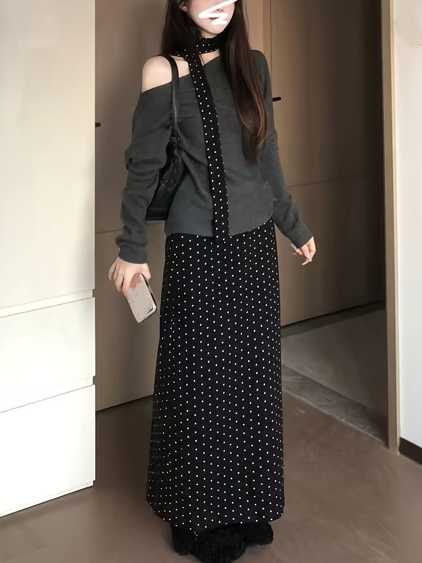 【全店30％OFF引き換え証】【成年者好いたらしい】 セットアップ レディース 2点仕掛ける 編み物 壱肩部 肩出し オフショル スウェーター 長袖 点点柄 ロングスコート 水玉 えり巻き付き添い人 上下仕掛ける マキシ丈スコート タイトスカート 体型押しかぶせる 着痩