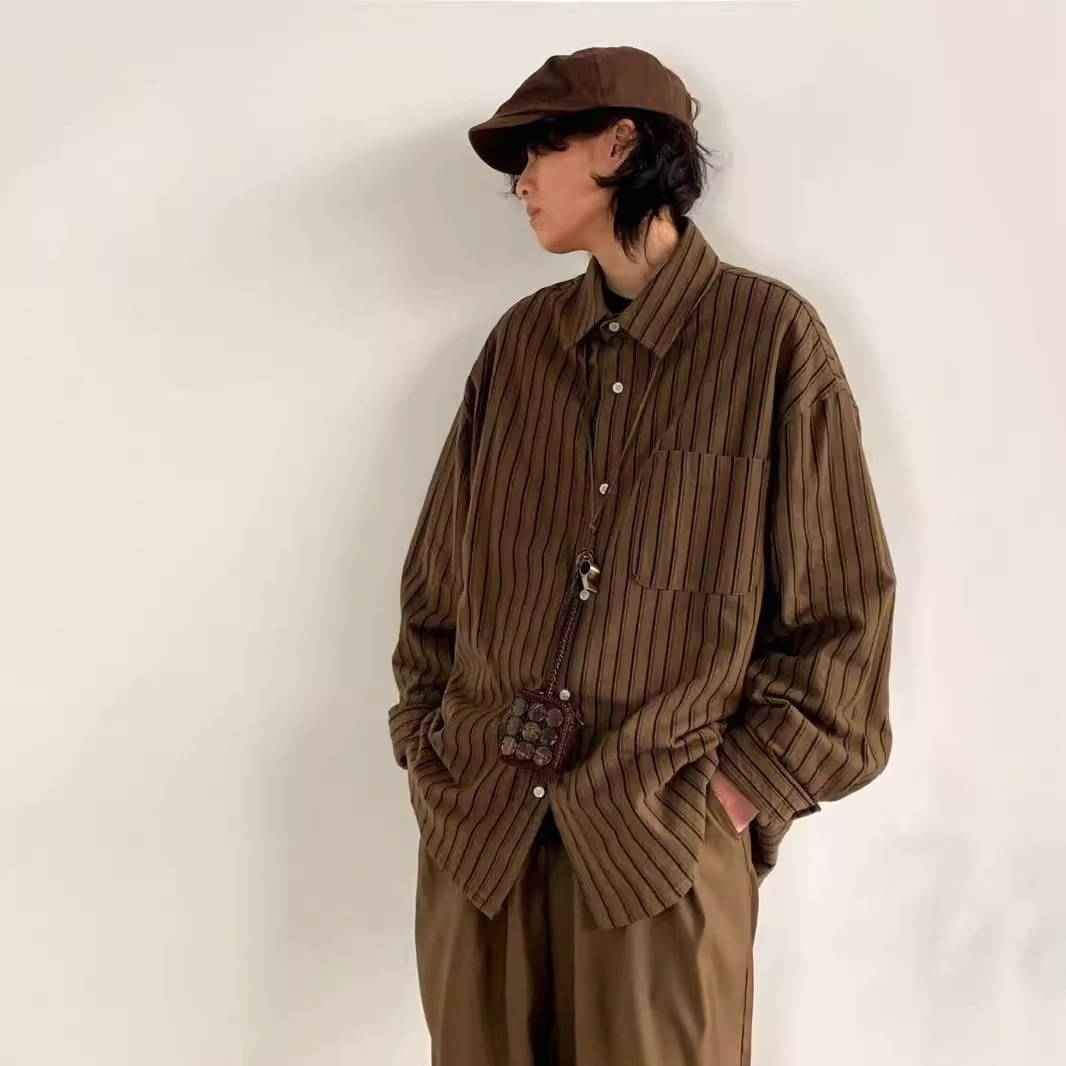 【今日このごろ押さえる、超買得30％OFF引き換え証、2度潮どき皆無】縞模様プルオーバー メンズ 長袖 大層らしい大きさ ビッグ影ぼうし 心地よい プルオーバー 襟付き添い人 レトロ ヴィンテージ風 トップス 春 秋 冬 胸隠し ゆったり 流行り物 今めかしい