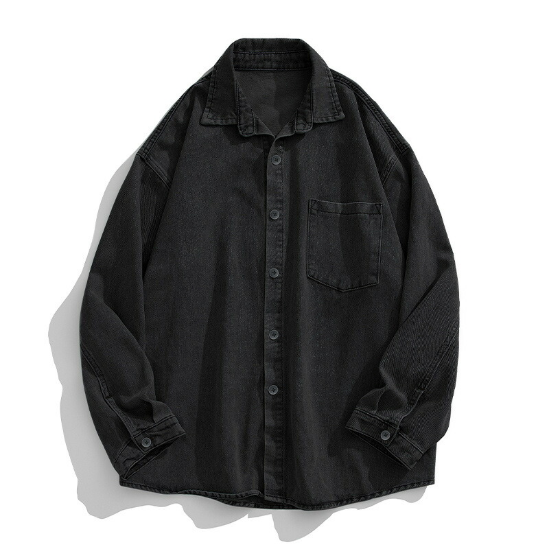 【全店通用25％OFFクーポン】デニムシャツ メンズ レディース オーバーサイズ 長袖 ゆったり ビッグシルエット ワークシャツ アメカジ ストリート系 カジュアル 春 秋 冬 襟付き 胸ポケット ウォッシュ加工 無地｜大森麗萱