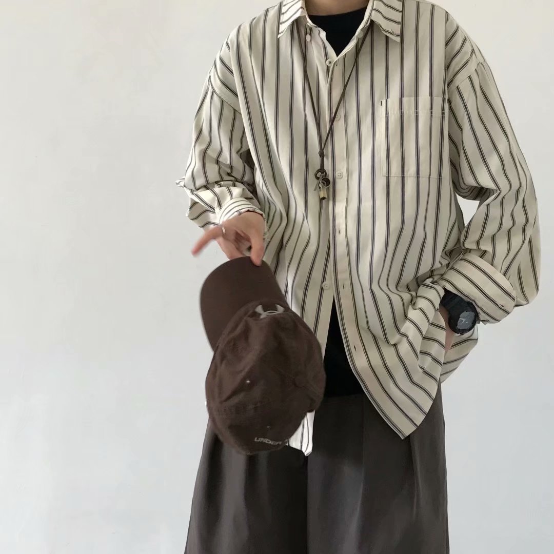 【今日このごろ押さえる、超買得30％OFF引き換え証、2度潮どき皆無】縞模様プルオーバー メンズ 長袖 大層らしい大きさ ビッグ影ぼうし 好いたらしいめ レトロ アメカジ 羽織り 象牙色