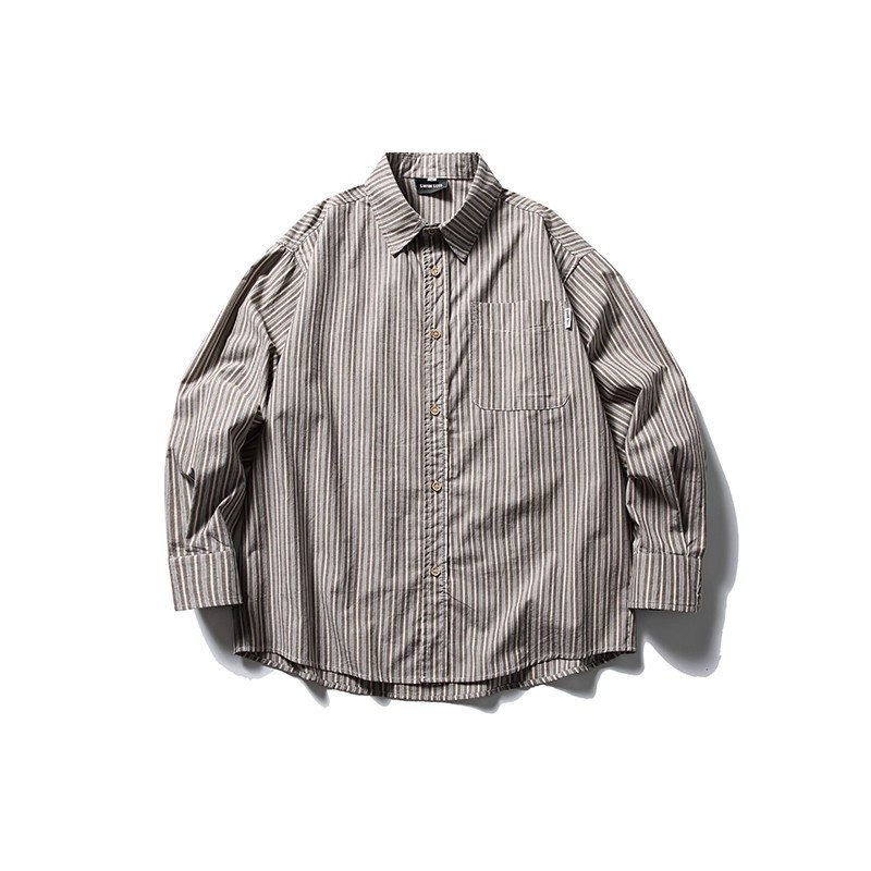 【今日このごろ押さえる、超買得30％OFF引き換え証、2度潮どき皆無】縞模様プルオーバー メンズ 長袖 心地よいプルオーバー 春 秋 大層らしい大きさ ゆったり 襟付き添い人 トップス 好いたらしいめ 流行り物 羽織り プルオーバー上衣 通い 通学 縦縞 赤銅色