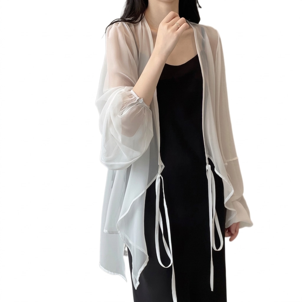 【今日このごろ押さえる、超買得30％OFF引き換え証、2度潮どき皆無】シアー ジレー レディース ロング ぽわん袖 軽気球衣袂 透け感 羽織り 春夏 冷房装置打つ手 体型取りまかなう トップス 今めかしい 好いたらしいめ 事務室 紫外線打つ手 日焼押しとどめる ゆる影ぼうし