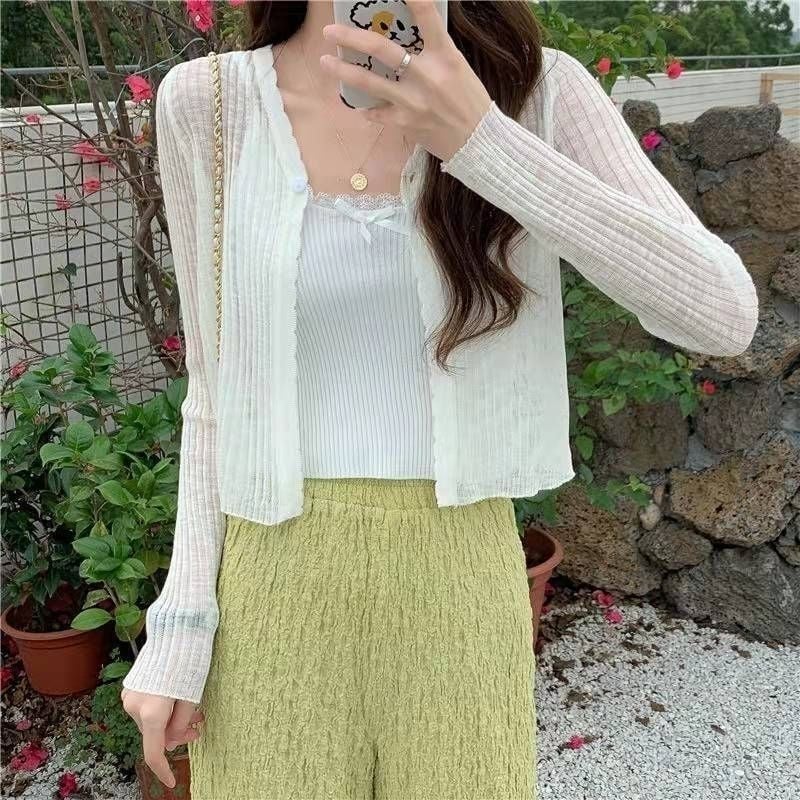 【今日このごろ押さえる、超買得30％OFF引き換え証、2度潮どき皆無】ジレー レディース シアー 透け感 遊撃手丈 長袖 ボレロ トップス 朱夏編み物 メロウ フラウンス 冷房装置打つ手 日焼押しとどめる 羽織り 紫外線打つ手 薄っぺら 春 夏 秋