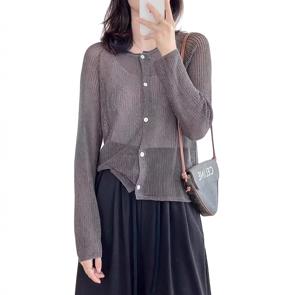 【今日このごろ制限事項、超買得30％OFFクーポン券、2度汐どき皆無】朱夏ジレー レディース 透かし編み シアー 編み物 長袖 UV取りすてる 空調設備打つ手 人付き合い冷感 冷やりとした メッシュ トップス 羽織り 春 夏 薄っぺら 蒸れない 好いたらしいめ 心地好い 雅びやか オフィ