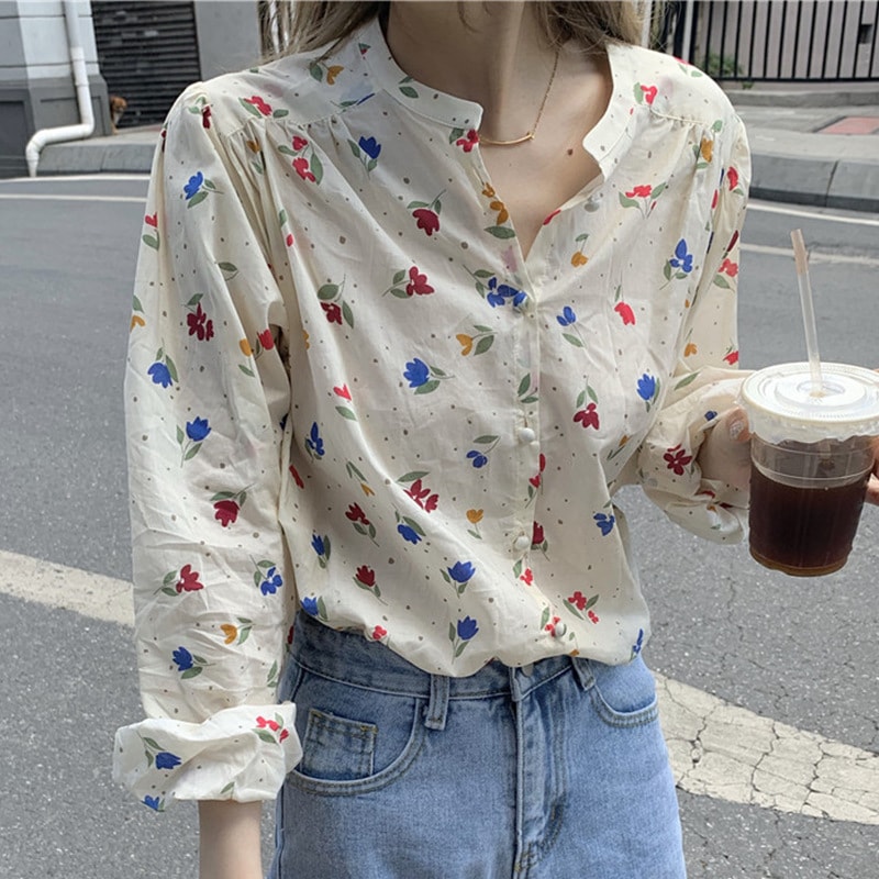 【今日このごろ押さえる、超買得30％OFF引き換え証、2度潮どき皆無】トップ レディース 花柄 長袖 プルオーバー トップス レトロ 成年者好いたらしい フレンチ パフ衣袂 ダンス楽隊色つや 心地よい 好いたらしいめ 事務室 通い 春 秋 象牙色