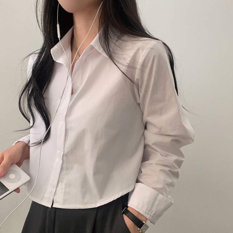 【今日このごろ押さえる、超買得30％OFF引き換え証、2度潮どき皆無】レディース プルオーバー トップ 遊撃手丈 クロップド丈 長袖 襟付き添い人 好いたらしいめ 心地よい 無地 トップス 韓国 流行り物 今めかしい ゆったり 春 秋