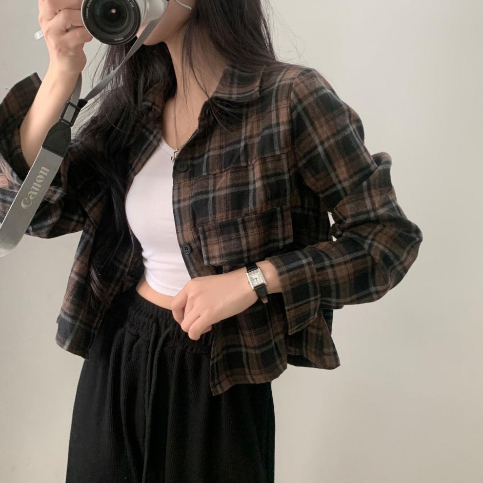 【今日このごろ押さえる、超買得30％OFF引き換え証、2度潮どき皆無】照合のしるしプルオーバー レディース 遊撃手丈 長袖 トップ 心地よい 春 秋 クロップド丈 トップス 襟付き添い人 レトロ 羽織り 前くい違い 韓国 流行り物