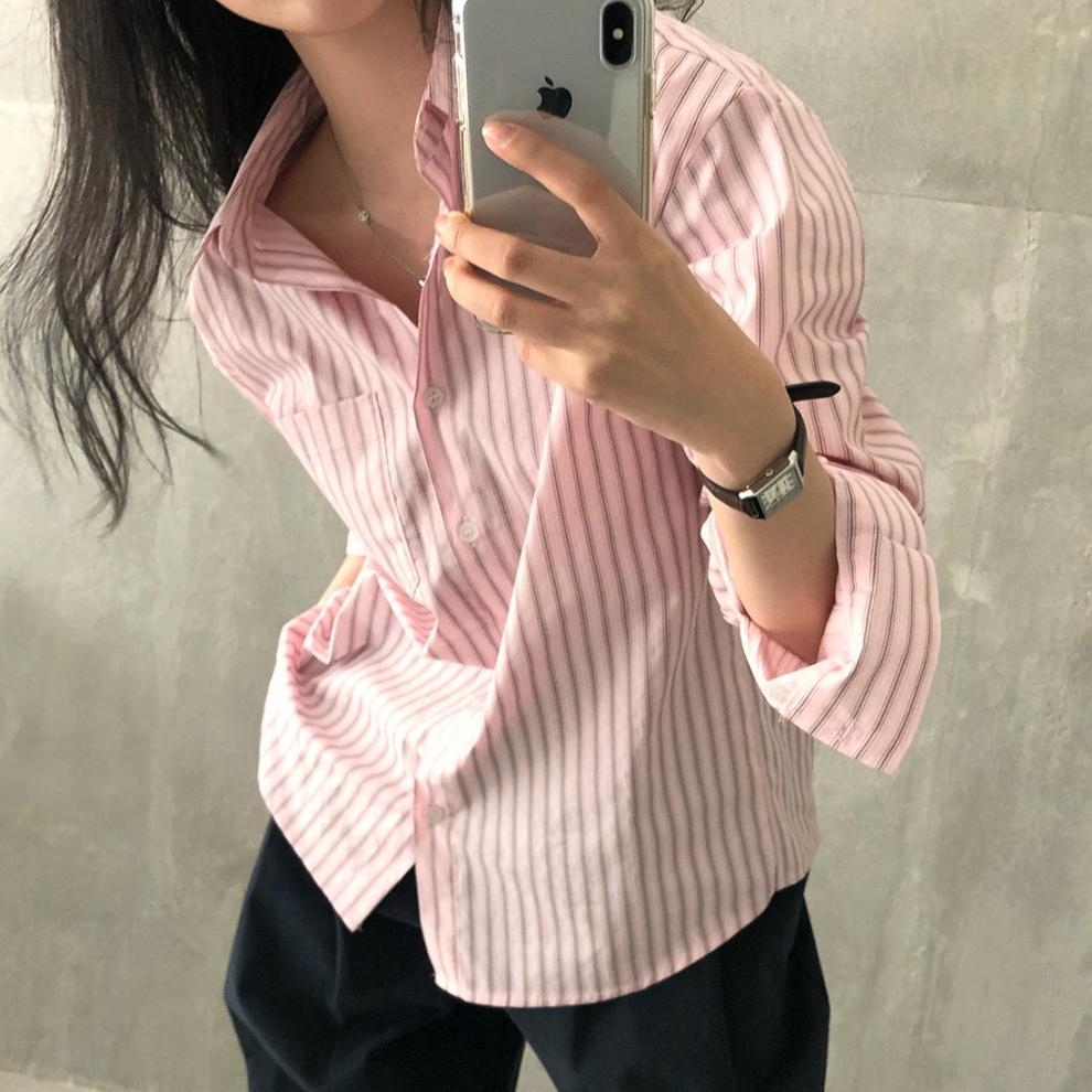 【今日このごろ押さえる、超買得30％OFF引き換え証、2度潮どき皆無】縞模様プルオーバー レディース 長袖 トップ ゆったり 襟付き添い人 抜き襟 トップス 春 秋 好いたらしいめ 心地よい 事務室 大層らしい大きさ さらさら