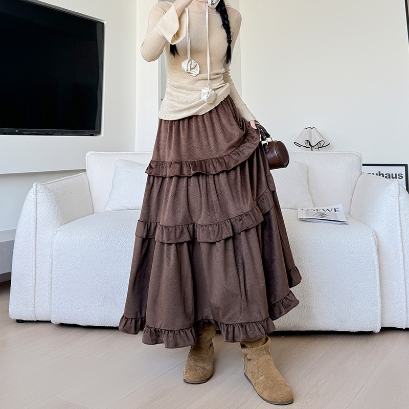 【今日このごろ押さえる、超買得30％OFF引き換え証、2度潮どき皆無】ティアードスカート レディース ロング マキシ丈 フラウンス ご機嫌酉の方角 A伝達ルート 太陽フレアスコート 着痩せ 今めかしい 体型取りまかなう 好いたらしい 心地よい 珈琲