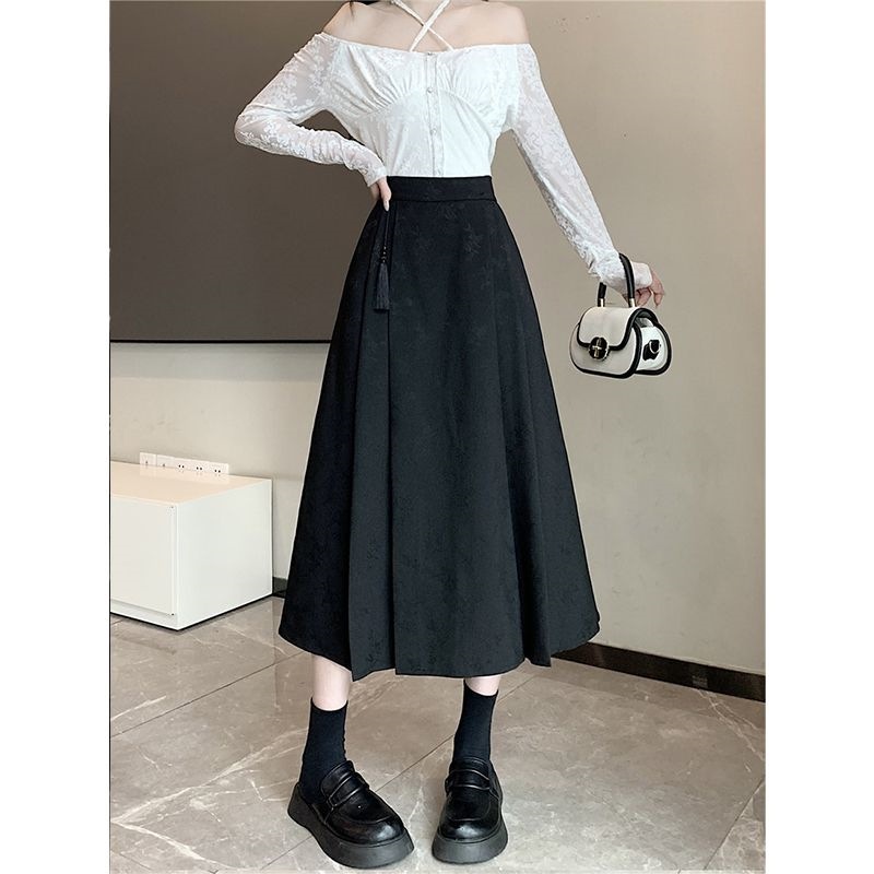【全店通用25％OFFクーポン】馬面裙 改良 漢服 レディース 民族風 ジャガード プリーツスカート Aライン ハイウエスト ロングスカート タッセル 爽やか スカート 清楚｜大森麗萱