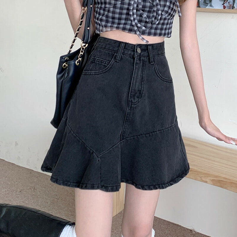 【今日このごろ制限事項、超買得30％OFFクーポン券、2度汐どき皆無】ジーンズ 人魚スコート レディース ミニ丈 御機嫌酉の方角 裾フラウンス 着痩せ 春 夏 A伝達ルート フィッシュテール タイトスカート