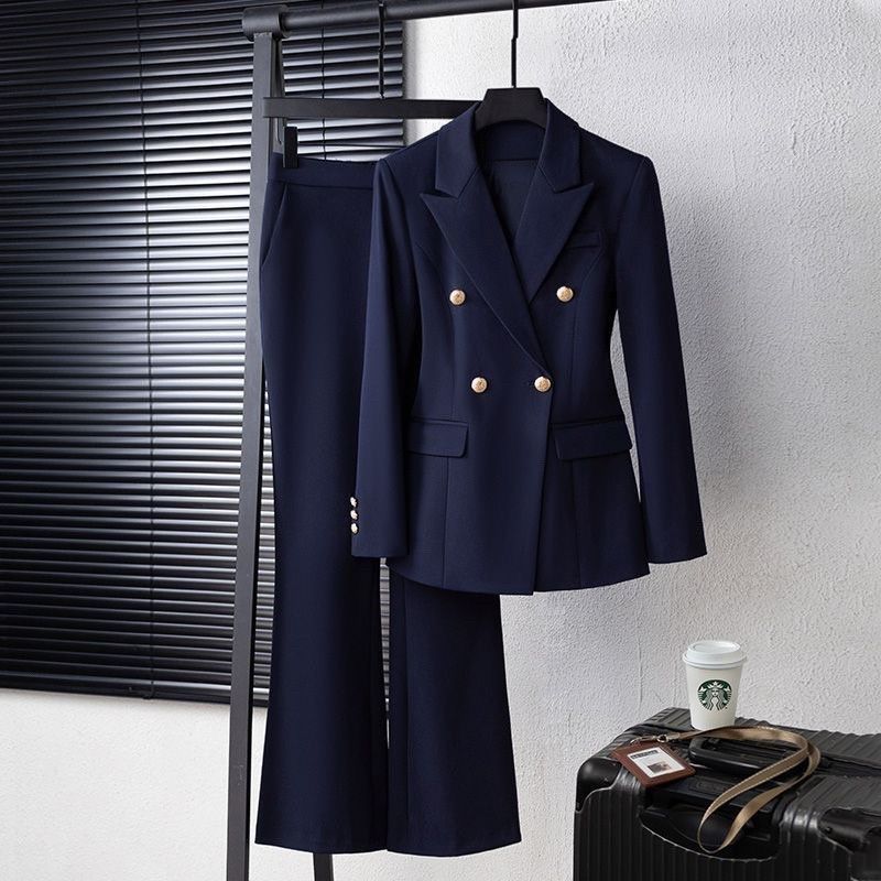 【今日このごろ押さえる、超買得30％OFF引き換え証、2度潮どき皆無】ズボン下背広 レディース セットアップ 2点書き割り ダブル名取り草 上衣 金名取り草 太陽フレアズボン下 真っただ中押しつける 美脚 就活 商行為 事務室 フォーマル 会見 卒式 はいり込む式 事務服