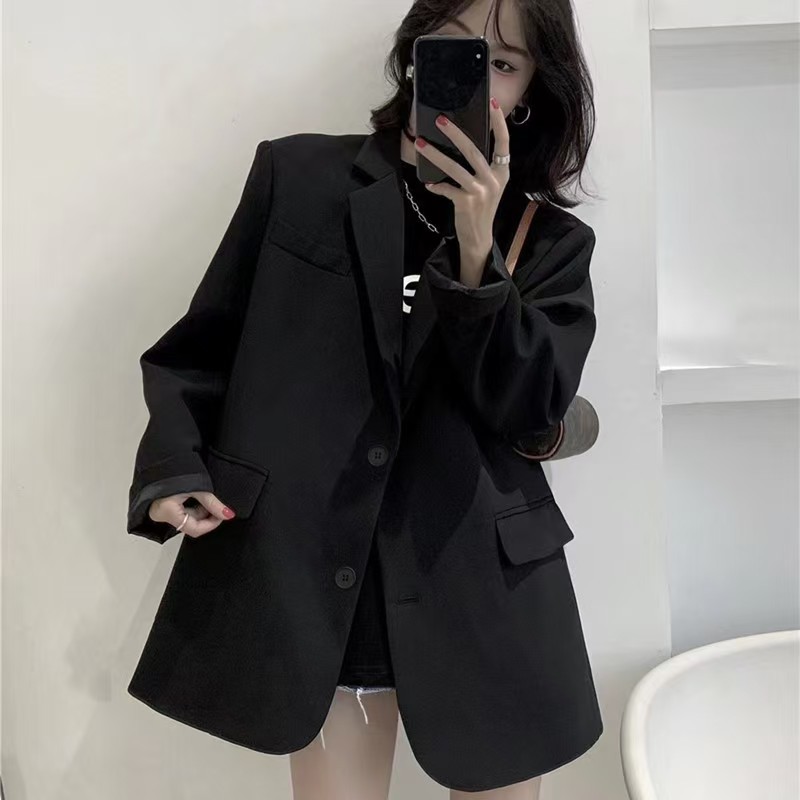 【今日このごろ押さえる、超買得30％OFFクーポン券、2度汐合い絶無】テーラードジャケット レディース 厚地の外套大きさ 黒 テーラード 上衣 流行り物 執務室 好いたらしいめ 羽織り アウター 心地好い 春 秋 通い ゆったり ビッグ影ぼうし 黒いこと