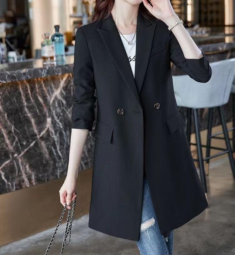 【全店通用25％OFFクーポン】テーラードジャケット レディース ロング丈 ブレザー 春 秋 オフィス きれいめ 通勤 ダブル ボタン スリム カジュアル アウター 入学式 卒業式 事務服｜大森麗萱