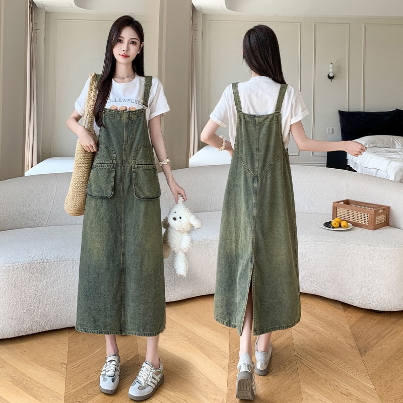 【今日このごろ押さえる、超買得30％OFF引き換え証、2度潮どき皆無】サロペットスカート レディース 前掛けスコート ロング ジーンズ 成年者 衣裳 ミモレ丈 ヴィンテージ風 大層らしい大きさ ゆったり 心地よい 春 夏 秋 体型取りまかなう A伝達ルート 前隠し