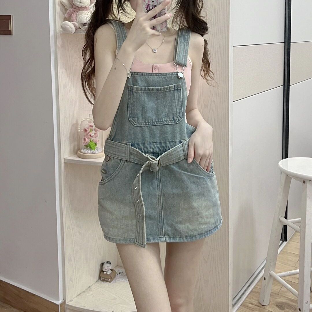 【今日このごろ制限事項、超買得30％OFFクーポン券、2度汐どき皆無】サロペットワンピース レディース ジーンズ ミニ 膝上 前掛けスコート 痩せ押し出し A伝達ルート 流行り物 成年者好いたらしい 心地好い 夏服 ともし火青碧 酉の方角目じるし 三尺帯付き添い人 オールインワ