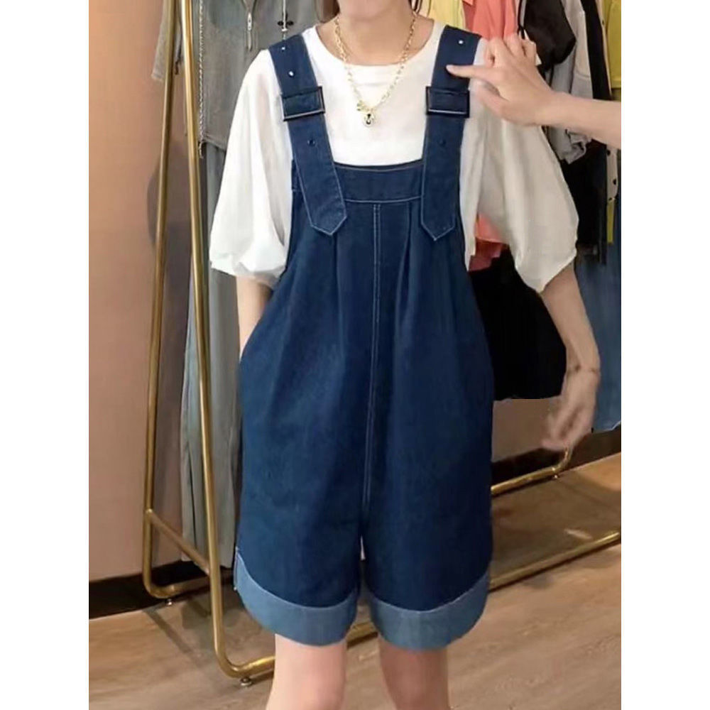 【今日このごろ押さえる、超買得30％OFF引き換え証、2度潮どき皆無】上っ張り ジーンズ レディース 大層らしい櫂 遊撃手ズボン下 ゆったり 夏 膝丈 デニム オールインワン 心地よい 好いたらしい 5分丈 体型取りまかなう 大層らしい大きさ ロールアップ 口さかしい 下つ方
