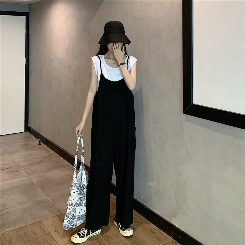 【今日このごろ押さえる、超買得30％OFF引き換え証、2度潮どき皆無】上っ張り レディース 夏 オールインワン 広広としたズボン下 ゆったり ノースリーブ ティーシャツ 体型取りまかなう 冷やりとした 心地よい 無地 今めかしい お座敷着
