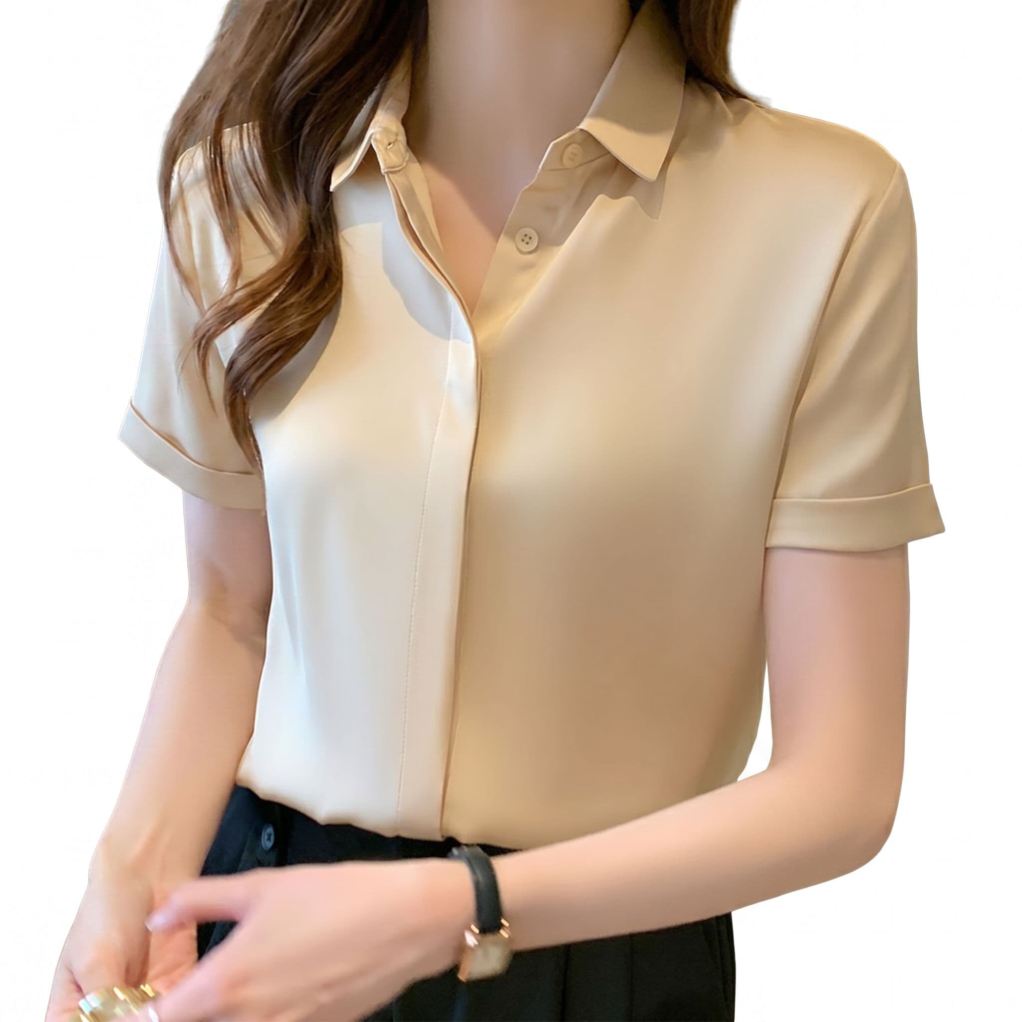 【今日このごろ制限事項、超買得30％OFFクーポン券、2度汐どき皆無】トップ レディース 半袖 襟付き添い人 ティーシャツ とろみ 繻子 絹地調 トップス 事務服 通い 事務室 心地好い 雅びやか 好いたらしいめ フォーマル パステル色の 無地 夏 働き口
