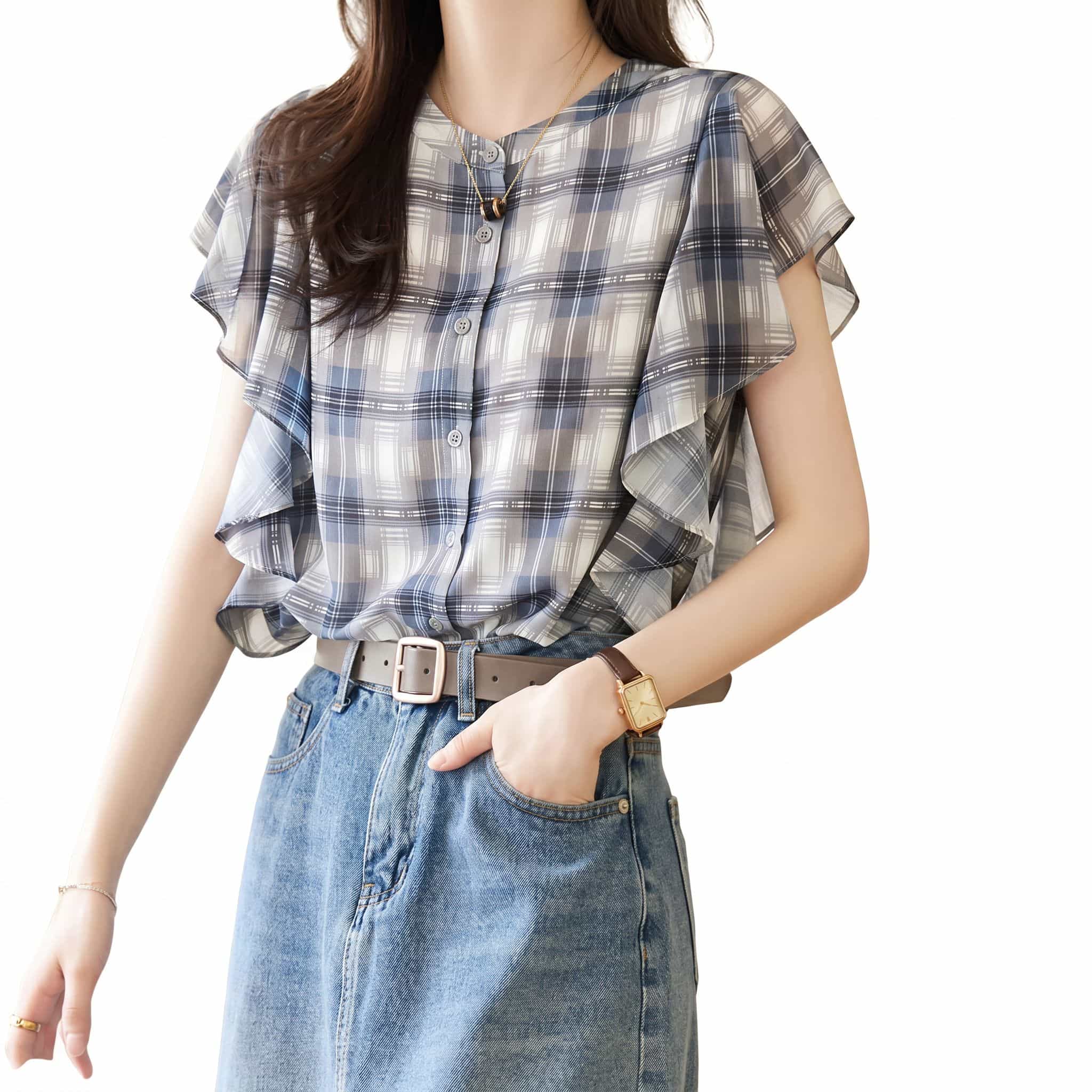 【今日このごろ制限事項、超買得30％OFFクーポン券、2度汐どき皆無】トップ レディース 半袖 フラウンス袖 ラッフル シフォン トップス 好いたらしいめ 雅びやか 冷やりとした 事務服 通い 通学 事務室心地好い 女子らしい 体型取りまかなう 着痩せ 成年者 好いたらしい 前車のドア 丸首