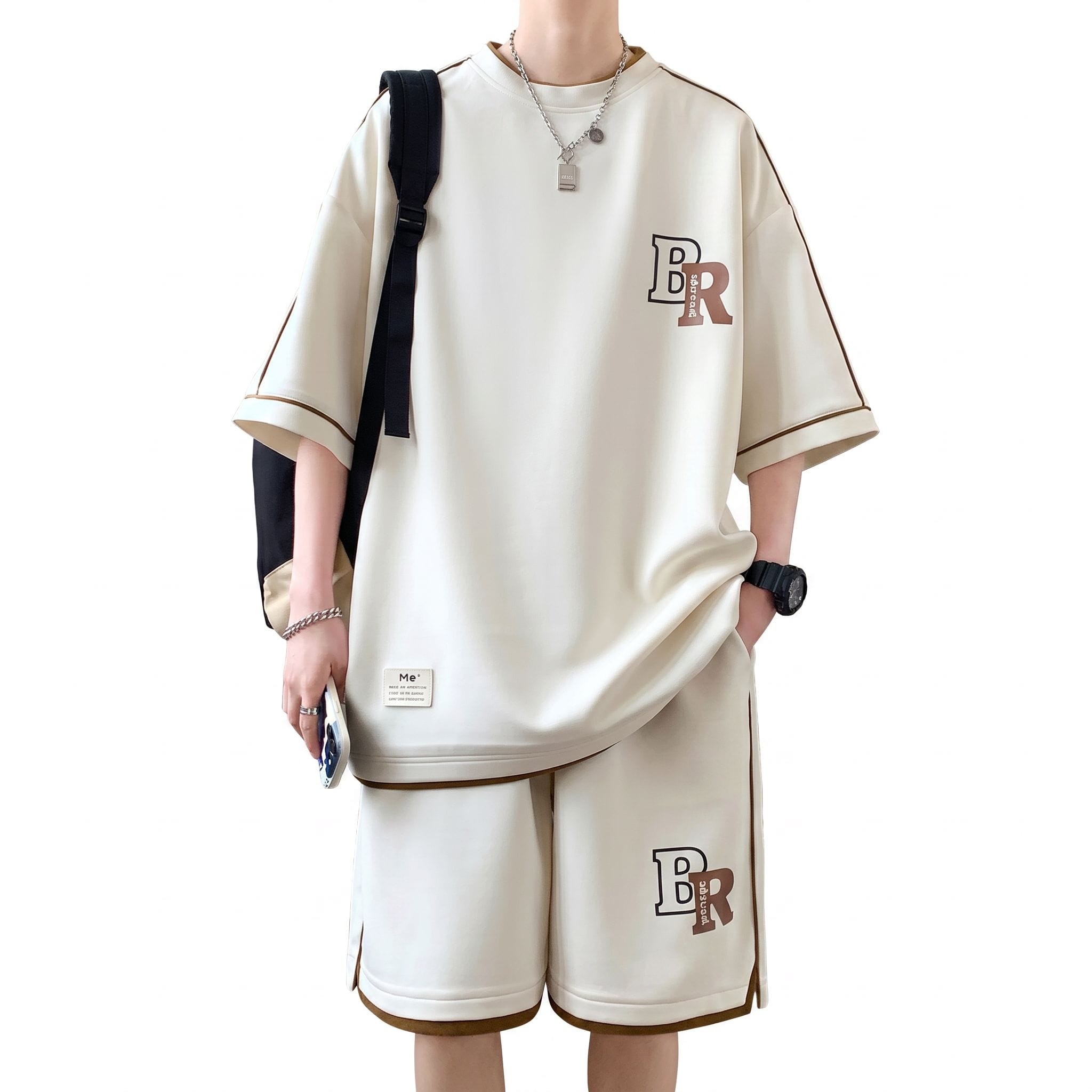 【全店通用25％OFFクーポン】セットアップ メンズ 夏服 上下セット 半袖 Tシャツ ハーフパンツ ゆったり ビッグシルエット ストリート カジュアル ルームウェア 部屋着 英字 ロゴ パイピング 大きいサイズ 涼しい 2｜大森麗萱