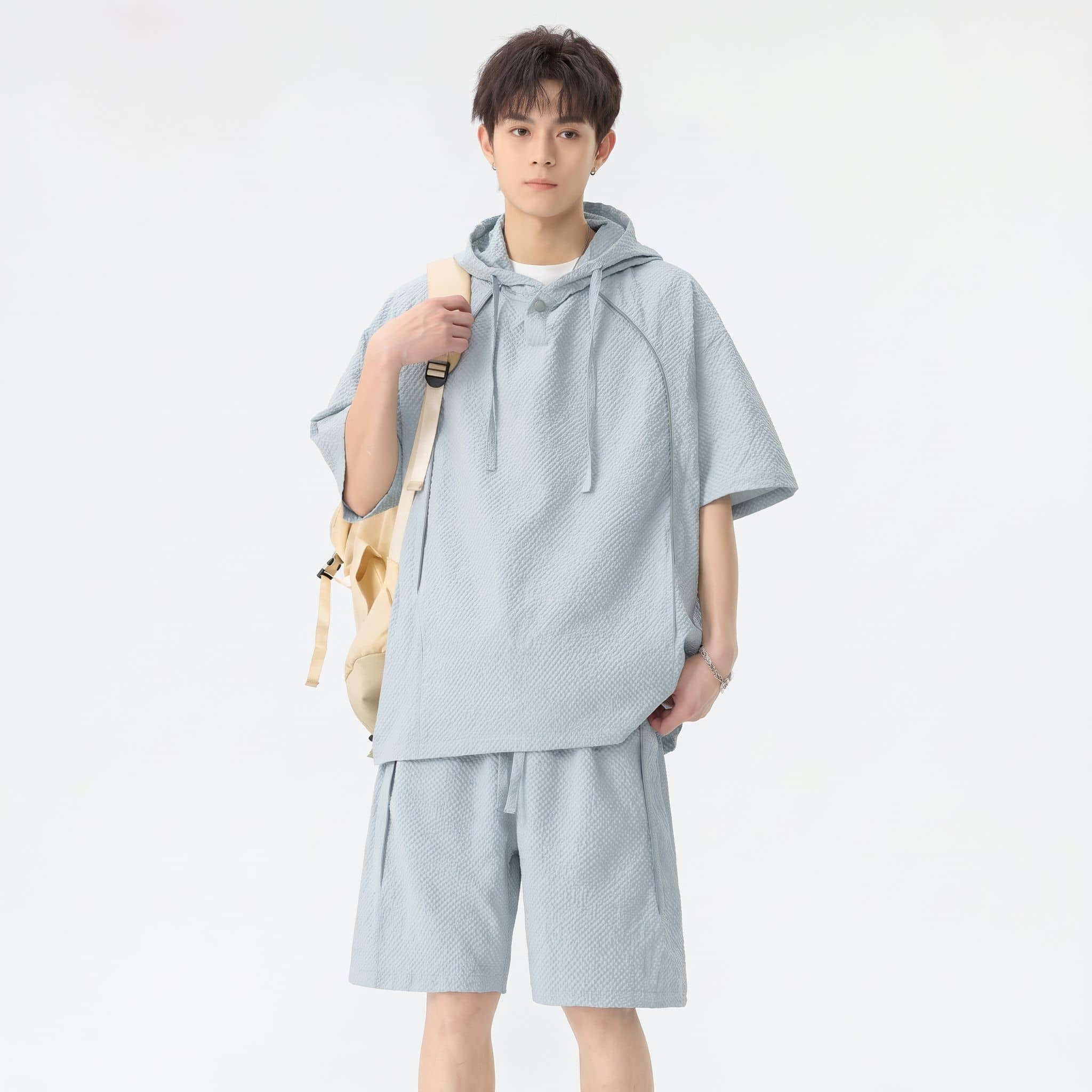 【全店通用25％OFFクーポン】セットアップ メンズ 夏服 上下セット 半袖 パーカー ハーフパンツ 接触冷感 吸汗速乾 薄手 メッシュ 通気性 カジュアル スポーツウェア ルームウェア 部屋着 涼しい 大きいサイズ 無地｜大森麗萱