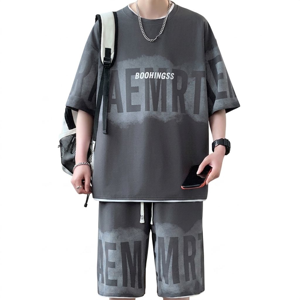【全店通用25％OFFクーポン】メンズ セットアップ 夏服 上下セット 半袖 ティーシャツ ハーフパンツ 二点セット 英字プリント カジュアル ストリート 大きいサイズ ゆったり おしゃれ 部屋着 運動｜大森麗萱 9,026円