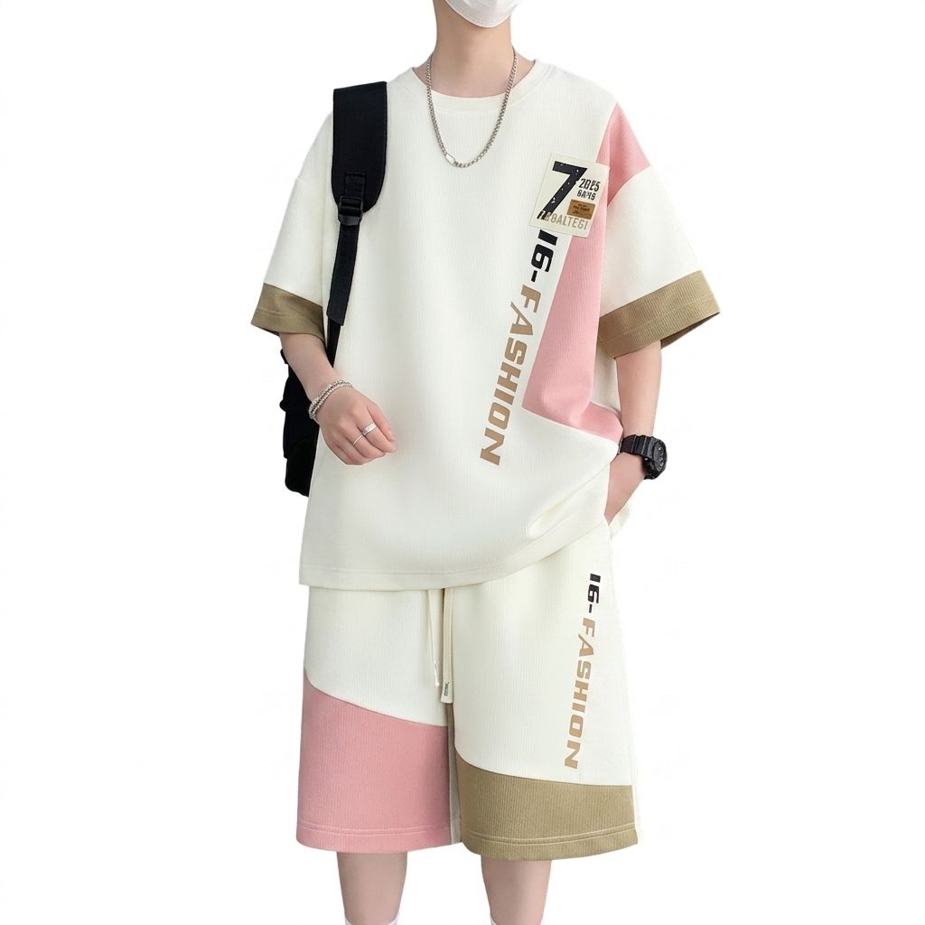 【全店通用25％OFFクーポン】セットアップ メンズ 夏 Ｔシャツ ハーフパンツ 二点セット ストリートファッション ビッグシルエット オーバーサイズ 通気性 吸汗速乾 ルームウェア 大学生 高校生｜大森麗萱