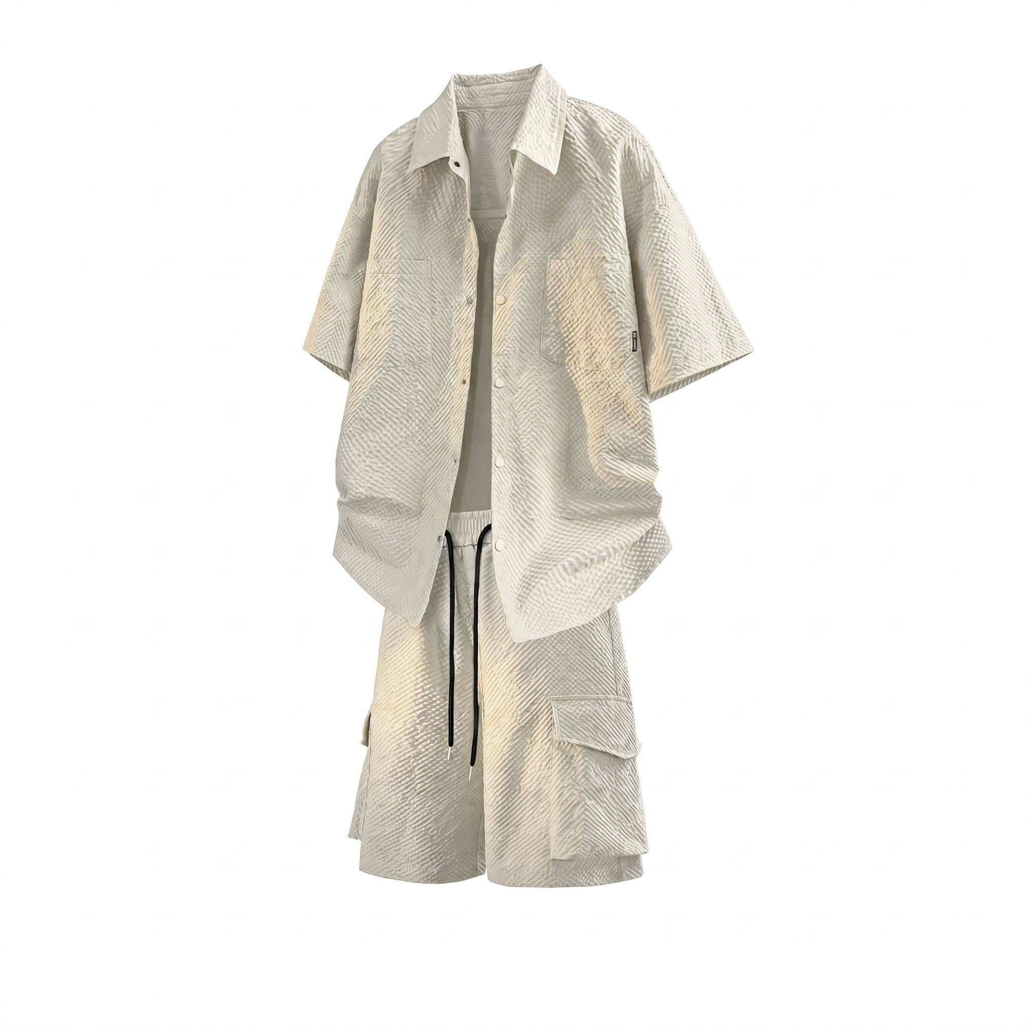 【全店通用25%OFFクーポン】セットアップ メンズ 夏服 半袖 シャツ 上下セット ゆったり 通気性 速乾 ワッフル カーゴパンツ ミリタリー アウトドア|大森麗萱