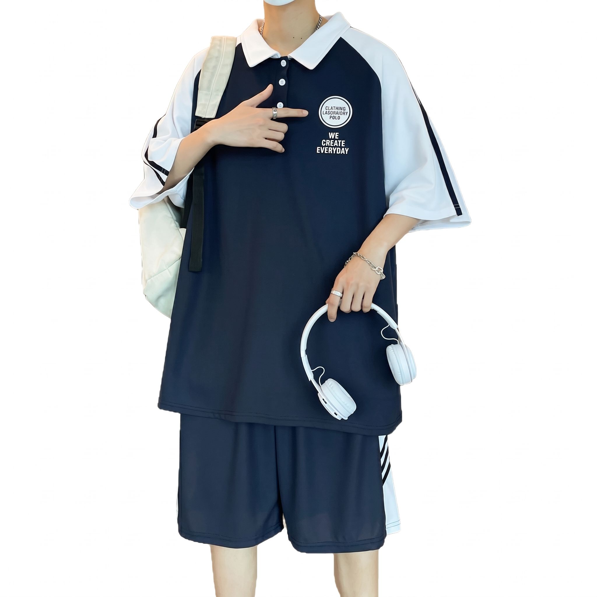 【全店通用25％OFFクーポン】ポロシャツ セットアップ メンズ スポーツ カジュアル 高校生 ラグラン サイドライン ビッグシルエット 半袖 吸汗速乾 夏服 ハーフパンツ｜大森麗萱