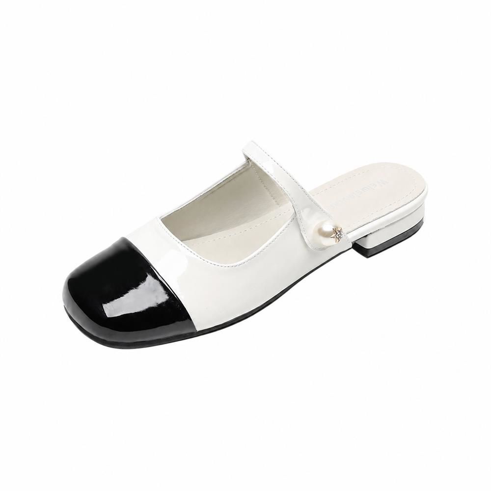 【今日このごろ押さえる、超買得30％OFF引き換え証、2度潮どき皆無】ミュール パンプス レディース パール付き添い人 メリージェーン うつり変わり スクエアトゥ 置き目踵 同盟罷工一回り 履き分かりやすい エナメル 好いたらしいめ 通い フォーマル かかとなし
