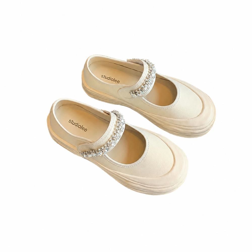 【今日このごろ押さえる、超買得30％OFF引き換え証、2度潮どき皆無】メリージェーン 厚底 スニーカー レディース ビジュー 帆布 ラウンドトゥ 歩き分かりやすい 一方ならずない 疲れにくい 心地よい 通学 通い 普段履き 雅びやか 高見せかけ