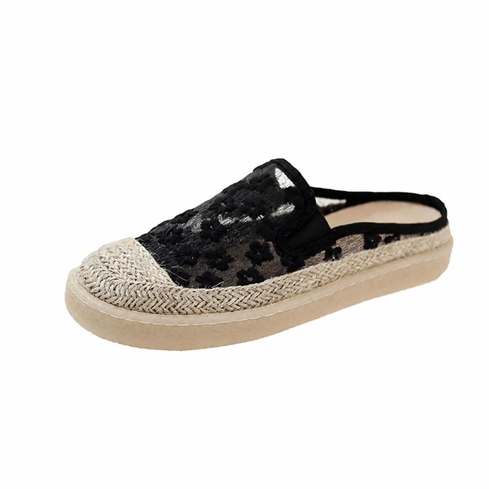 【全店通用25％OFFクーポン】サボサンダル レディース ミュール 刺繍 メッシュ スリッポン 厚底 ジュート風 履きやすい 痛くない 柔らかい 春 夏 外履き カジュアル 妊婦 マタニティ｜大森麗萱