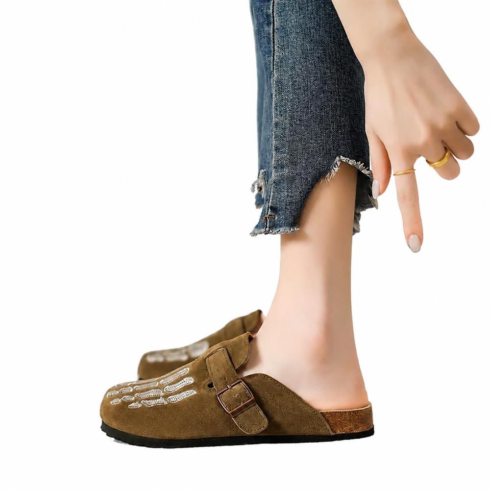 【今日このごろ制限事項、超買得30％OFFクーポン券、2度汐どき皆無】下駄サンダル 牛皮 クロッグサンダル メンズ レディース 男女兼用 個人的特徴的 スカル 骸骨 立体刺しゅう ボーン ラウンドトゥ 同盟罷業さあ美付き添い人 コルクソール 履き気味合い好いたらしい 心地好い 表どおり 外