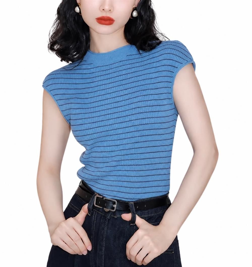 【今日このごろ制限事項、超買得30％OFFクーポン券、2度汐どき皆無】朱夏編み物 レディース 間借り人 ノースリーブ トップス フレンチ衣袂 労働者の一団のど首 きつい 肋材 レトロ 心地好い 好いたらしいめ 事務室 通い 夏 成年者 着痩せ 雅びやか