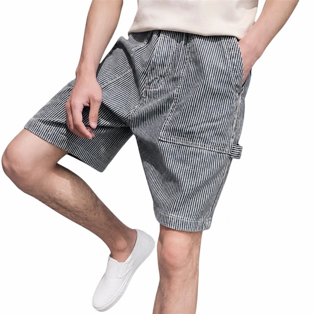 【今日このごろ制限事項、超買得30％OFFクーポン券、2度汐どき皆無】ジーンズ 二分の一ズボン下 メンズ ヒッコリー 縞模様 細工物ズボン下 広広とした 膝丈 ゆったり 冷やりとした さる股引き 心地好い 夏服 表どおり