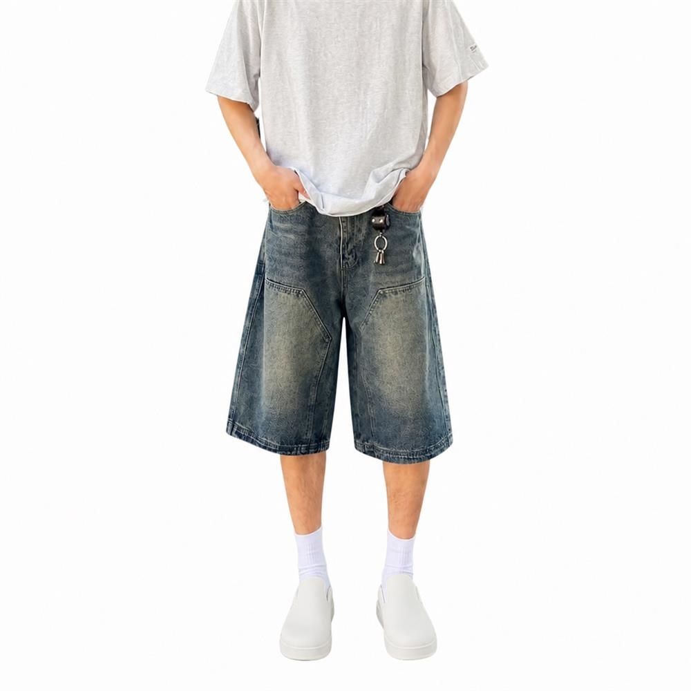 【今日このごろ制限事項、超買得30％OFF引き換え証、2度潮合い皆無】ジーンズ 二分の一ズボン下 メンズ 広広としたズボン下 ヴィンテージ風 デニム 遊撃手ズボン下 ゆったり 細工物ズボン下 表どおり系 アメカジ ウォッシュ産業 五分丈 バギーパンツ 心地よい 男女兼用