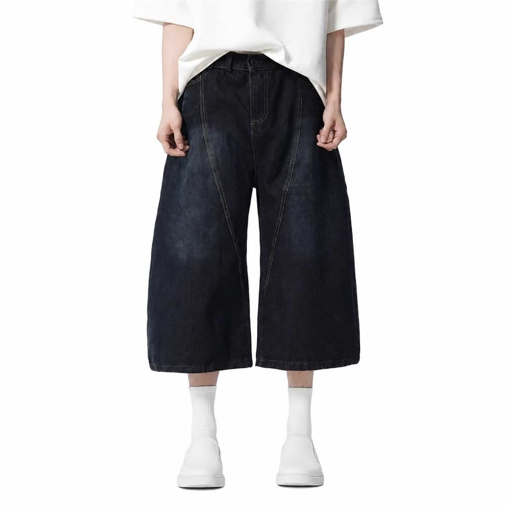【全店通用25％OFFクーポン】デニムパンツ メンズ 七分丈 クロップドパンツ ワイド ストリート系 ハーフパンツ ヒップホップ バギーパンツ 刺? カジュアル ジーパン 夏 ゆったり ワークパンツ 大きいサイズ｜大森麗萱