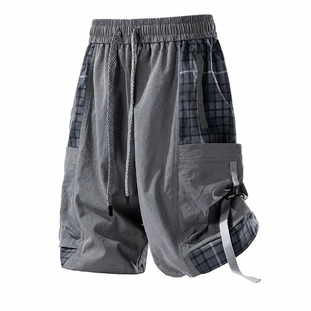【全店通用25%OFFクーポン】ハーフパンツ メンズ カーゴパンツ チェック柄 ワイド ショートパンツ ストリート系 ゆったり 半ズボン 5分丈 カジュアル 夏服 ウエストゴム 調整紐 ポケット付き ワークパンツ おしゃれ|大森麗萱
