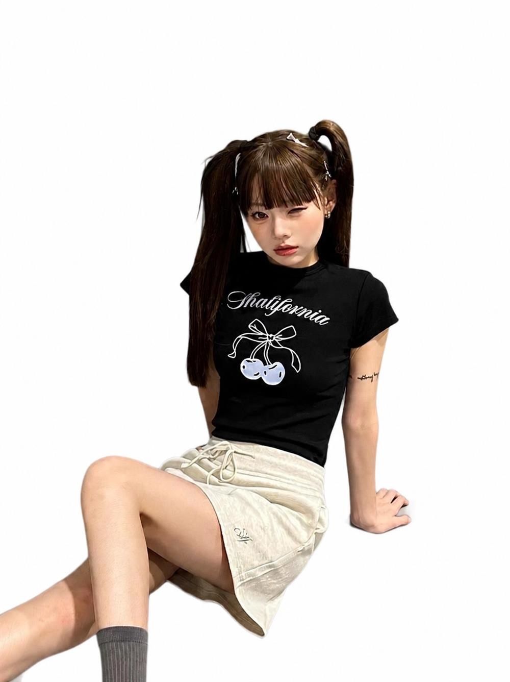 【超買得30％OFFクーポン券】プルオーバー レディース 半袖 夏服 さくらんぼ フルーツ きつい トップス シュロの葉 刷り上げる 表どおり 心地好い ガーリー 流行り物 好いたらしい 成人女性用 御部屋御召しもの お出かけ 普段着 レトロ コーデ