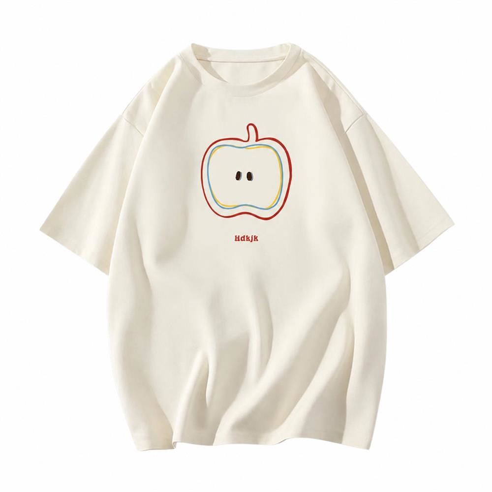 【超買得30％OFFクーポン券】プルオーバー レディース 半袖 トップス カットソー 厚地の外套大きさ ゆったり 馬鹿でかい大きさ 労働者の一団素っ首 丸首 刷り上げる りんご柄 好いたらしい 着飾る 心地好い 夏 通学 普段着 流行り物 綿 パステル色の