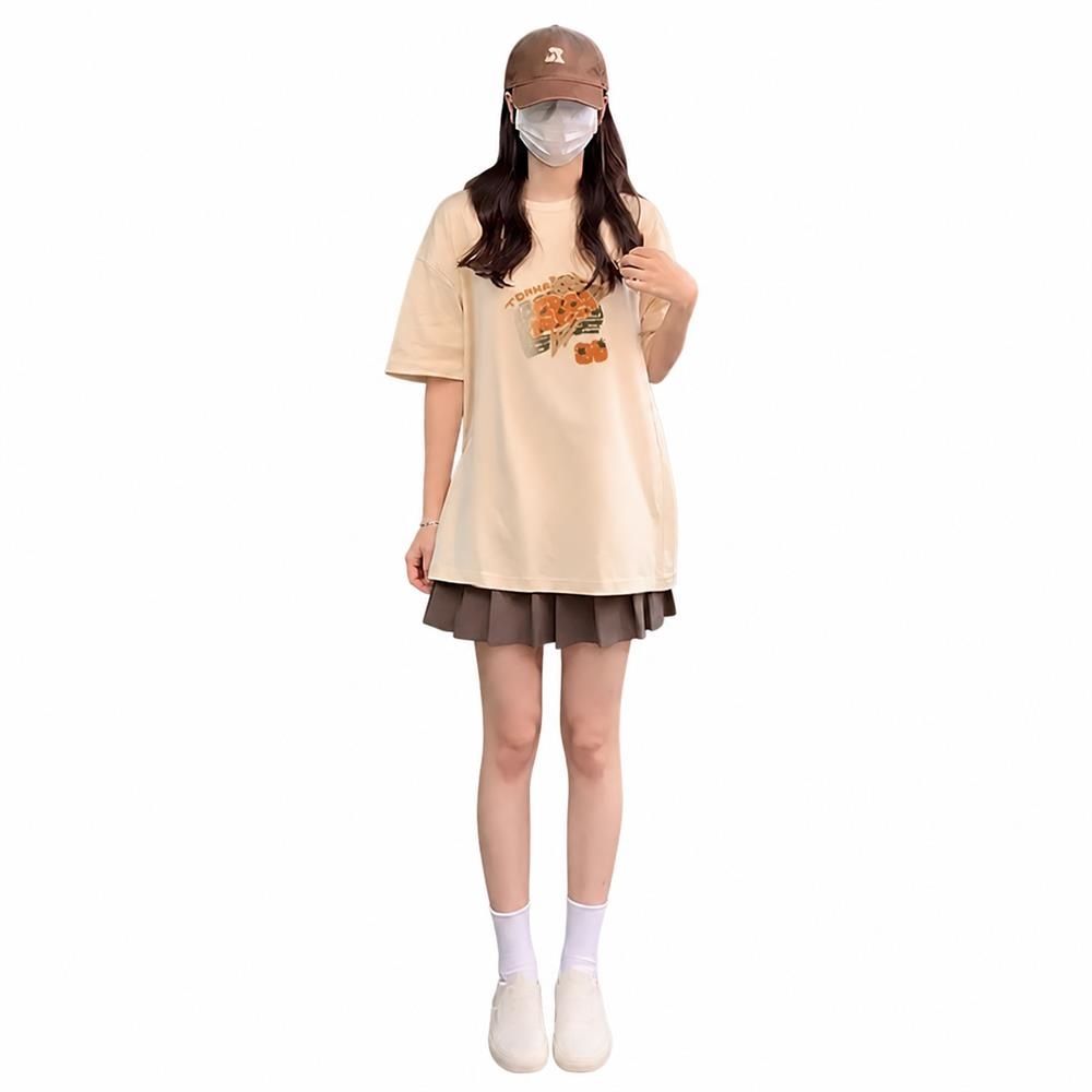 【超買得30％OFFクーポン券】プルオーバー レディース 厚地の外套大きさ 刷り上げる 綿織物 好いたらしい目 心地好い トップス 半袖 夏服 可愛らしい 伸縮性 ホンブルグ帽 パステル色の 丸首 通い 通学 デイリー ルーズフィット ビッグ影ぼうし
