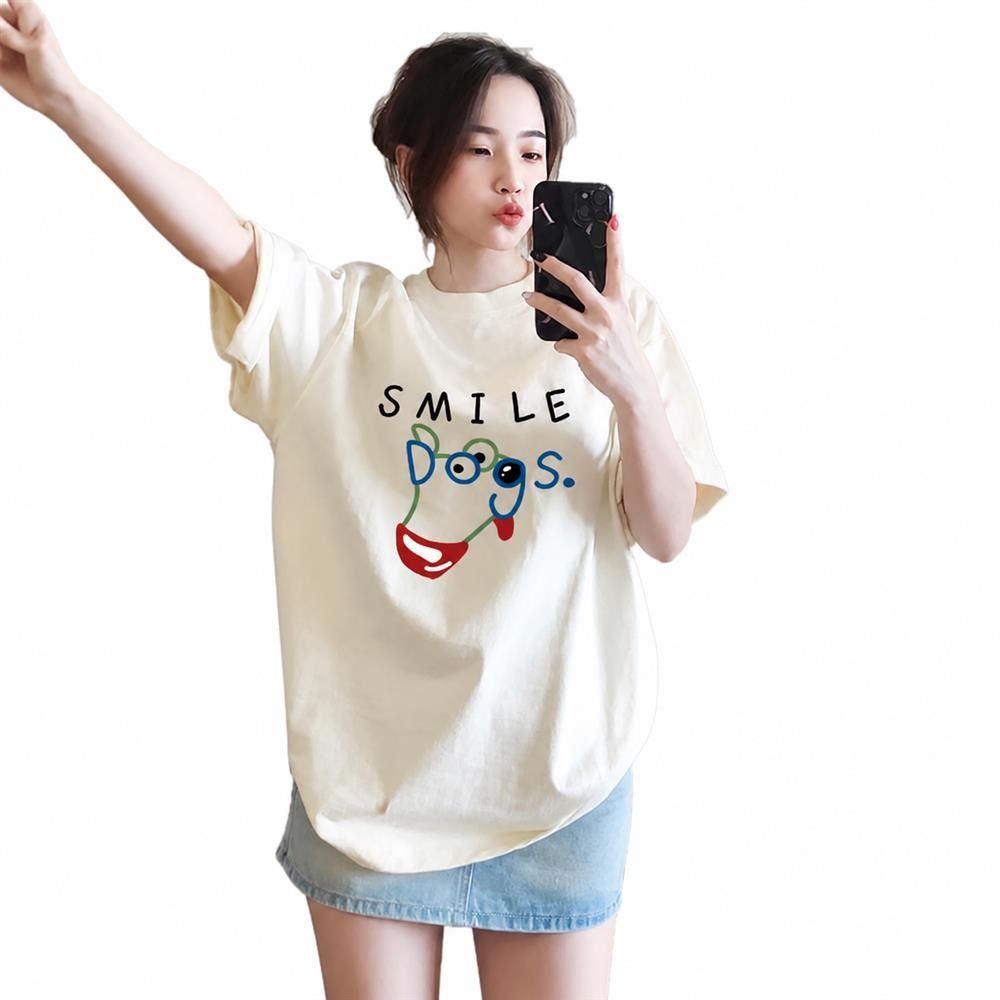 【超買得30％OFFクーポン券】プルオーバー レディース 半袖 トップス 厚地の外套大きさ ゆったり 刷り上げる 毛の荒物 グラフィック カットソー 夏 心地好い 表どおり ビッグ影ぼうし 体型覆いかぶせる 丸首 パステル色の 通気性 通学 普段