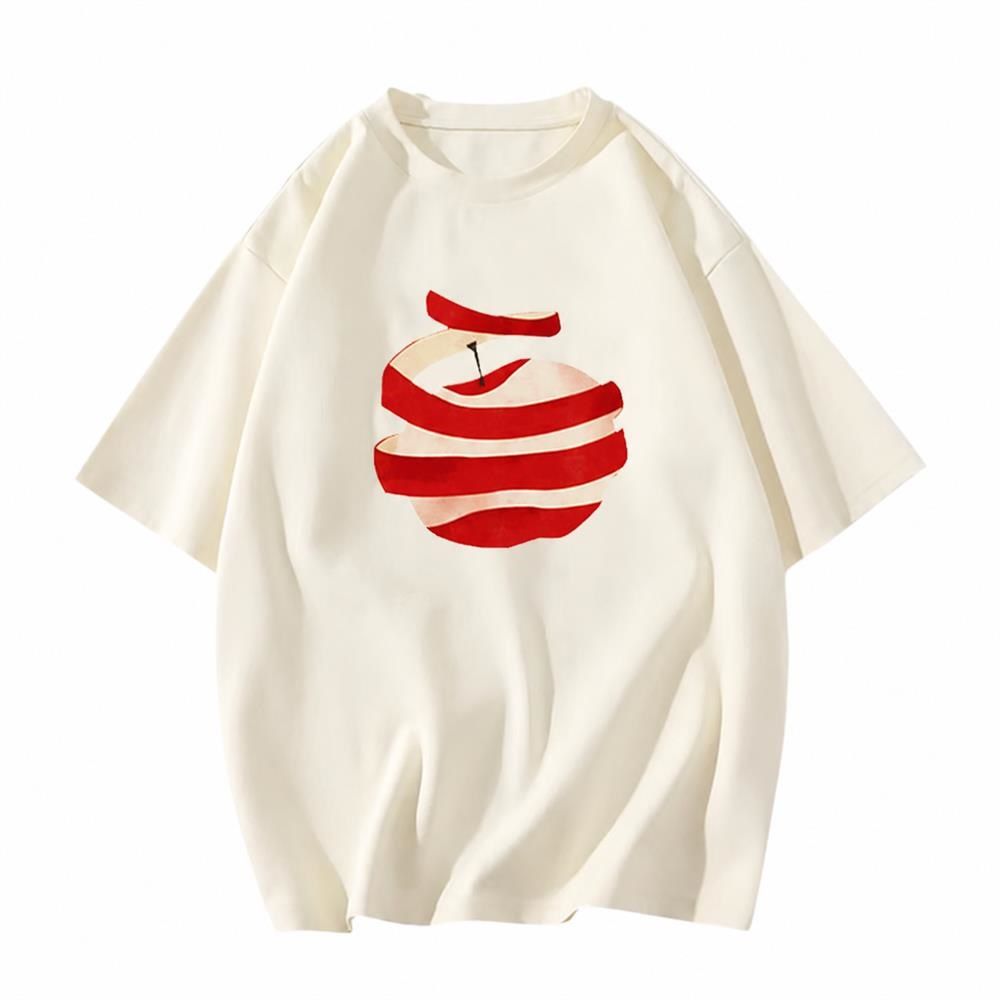 【超買得30％OFFクーポン券】Ｔシャツ レディース 半袖 カットソー 林檎 刷り上げる アップル グラフィック 厚地の外套大きさ ゆったり ビッグ影ぼうし 体型覆いかぶせる 綿 夏 普段着