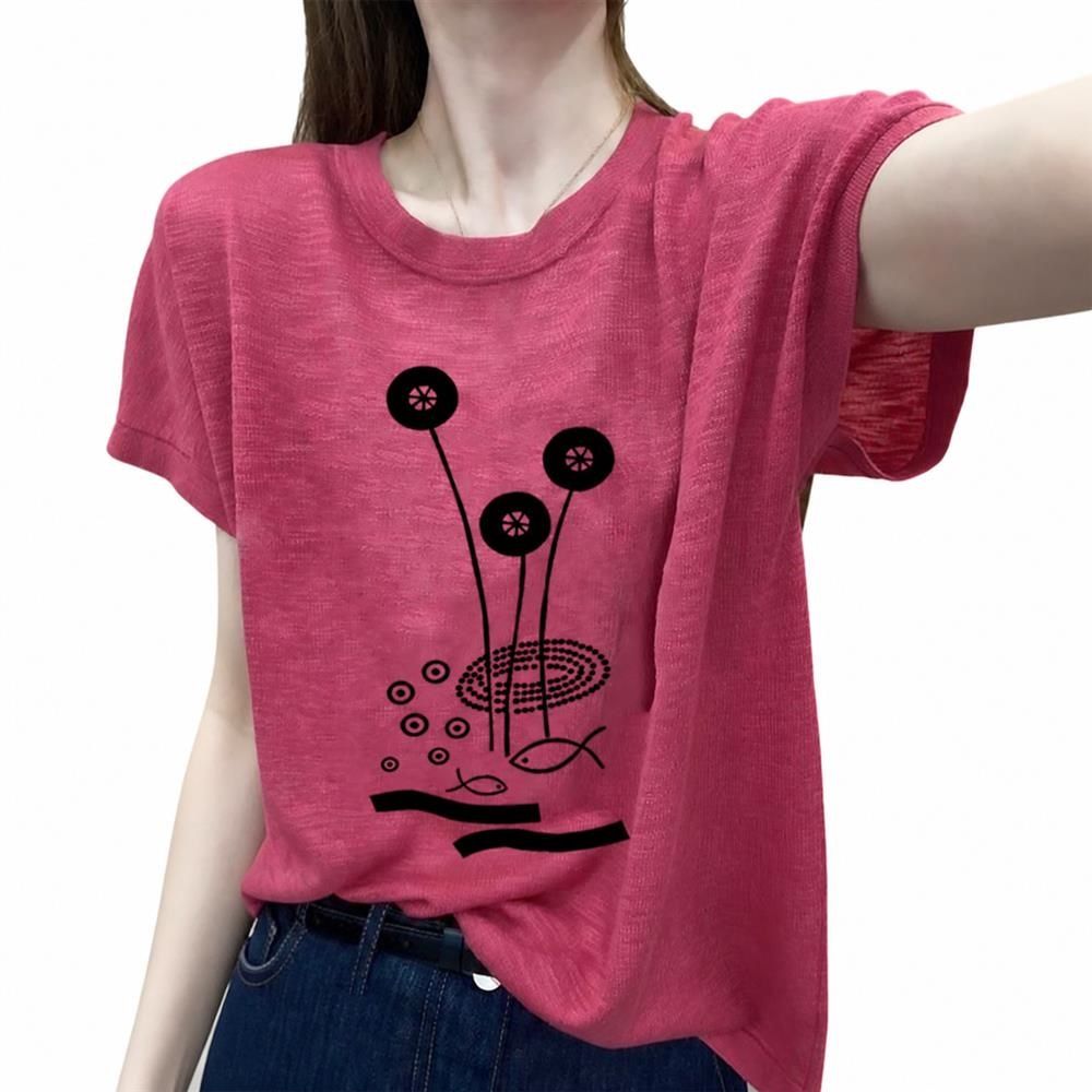 【今日このごろ制限事項、超買得30％OFFクーポン券、2度汐どき皆無】Ｔシャツ レディース 半袖 労働者の一団のど首 トップス 平板原料品 冷やりとした 透け感 抽象化刷り上げる 御洒落 心地好い 体型取りまかなう ティーシャツ 夏