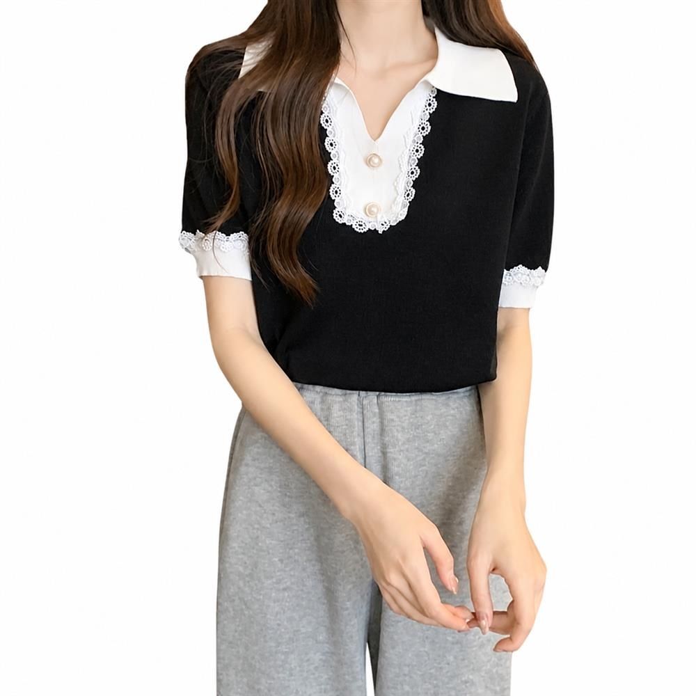 【今日このごろ制限事項、超買得30％OFFクーポン券、2度汐どき皆無】朱夏編み物 レディース 半袖 襟付き添い人 スピード競技 色彩設計 パール名取り草 トップス カットソー 好いたらしいめ 雅びやか 心地好い 事務室 通い 通学 お出かけ 夏