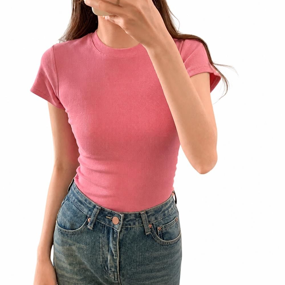 【今日このごろ押さえる、超買得30％OFF引き換え証、2度潮どき皆無】プルオーバー カットソー 女 レディース 好いたらしい か細い タイトフィット リブニット 半袖 労働者の一団のど首 分かりやすい 下着類 夏 重ね着 着痩せ 無地 成年者 通い