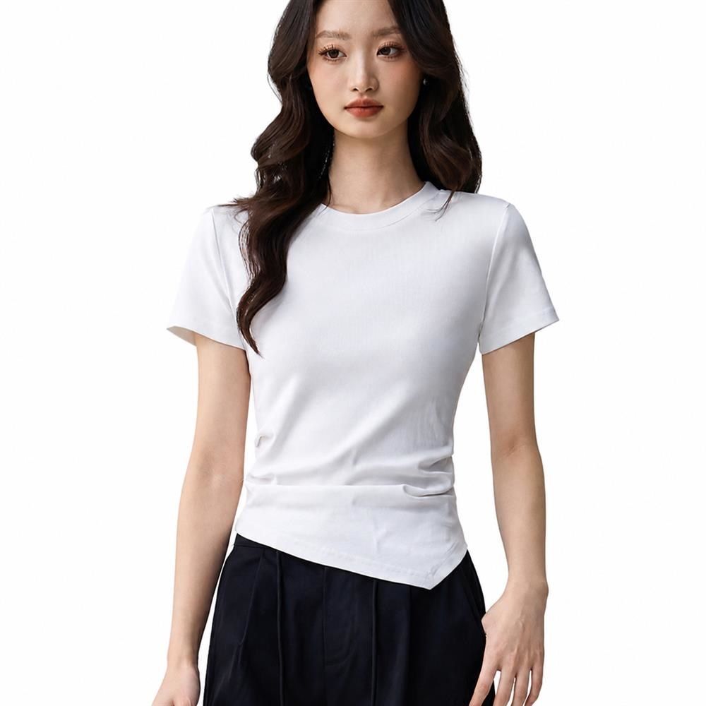 【今日このごろ押さえる、超買得30％OFF引き換え証、2度潮どき皆無】Ｔシャツ レディース 半袖 カットソー 労働者の一団のど首 非対称 ひな形 トップス 綿 シルケット工業 無地 好いたらしいめ 雅びやか パステル色の 伸縮性 着痩せ か細い 下着類 重ね着 分かりやすい