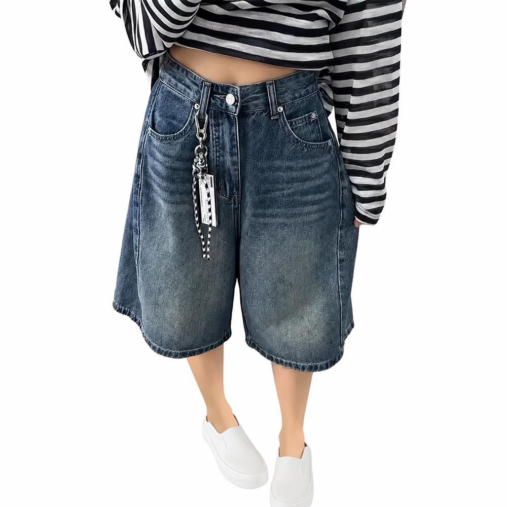 【今日このごろ制限事項、超買得30％OFFクーポン券、2度汐どき皆無】デニムショートパンツ レディース 二分の一ズボン下 御機嫌酉の方角 広広としたズボン下 ゆったり 体型取りまかなう 馬鹿でかい大いさ 五分丈 膝丈 デニム ジーパン 心地好い 薄っぺら 冷やりとした 今めかしい 夏 美脚