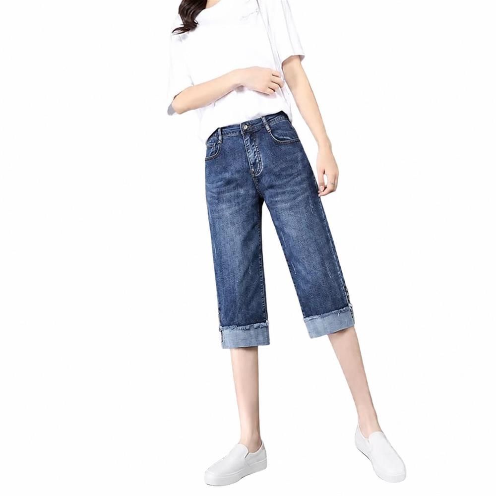 【今日このごろ押さえる、超買得30％OFF引き換え証、2度潮どき皆無】ジーンズズボン下 レディース 七分丈 クロップドパンツ ご機嫌酉の方角 広広としたズボン下 裾フリンジ 伸ばすこと ジーパン 美脚 体型取りまかなう 着痩せ 夏 心地よい ボトムス ズボン パステル色の 動きやす